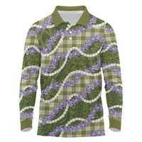 Green Hawaii Palaka Honohono Pikake Long Sleeve Polo Shirt Hawaiian Orchid Lei Polynesian Pattern LT14 Green - Polynesian Pride