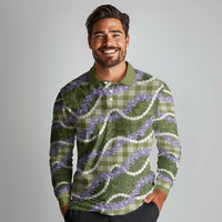 Green Hawaii Palaka Honohono Pikake Long Sleeve Polo Shirt Hawaiian Orchid Lei Polynesian Pattern LT14 - Polynesian Pride
