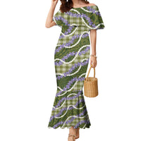 Green Hawaii Palaka Honohono Pikake Mermaid Dress Hawaiian Orchid Lei Polynesian Pattern LT14 Women Green - Polynesian Pride