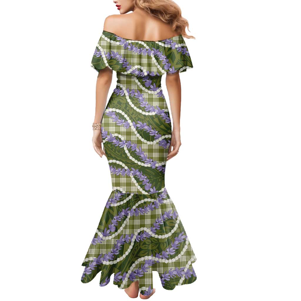 Green Hawaii Palaka Honohono Pikake Mermaid Dress Hawaiian Orchid Lei Polynesian Pattern LT14 - Polynesian Pride
