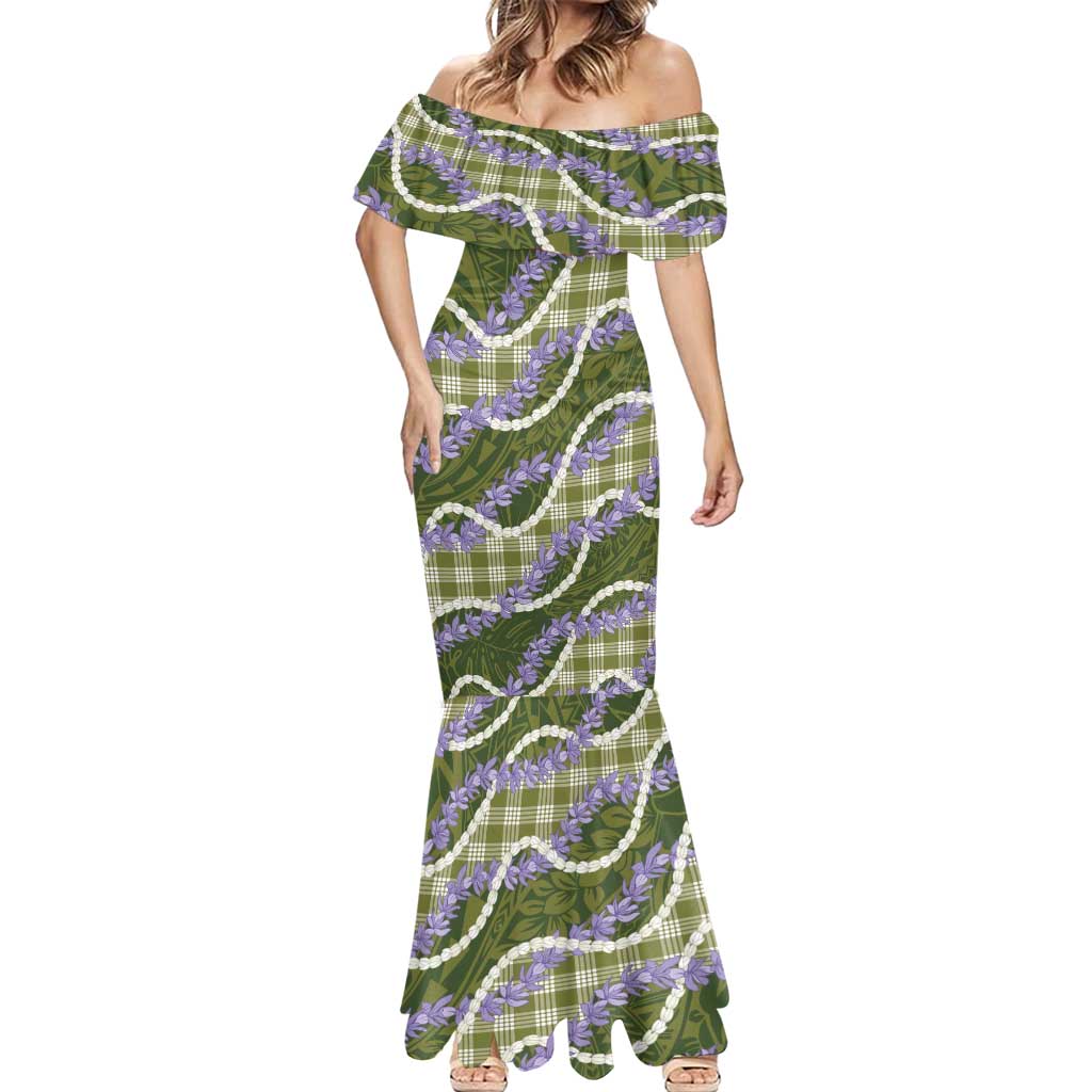 Green Hawaii Palaka Honohono Pikake Mermaid Dress Hawaiian Orchid Lei Polynesian Pattern LT14 - Polynesian Pride