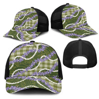 Green Hawaii Palaka Honohono Pikake Mesh Trucker Cap Hawaiian Orchid Lei Polynesian Pattern - Polynesian Pride