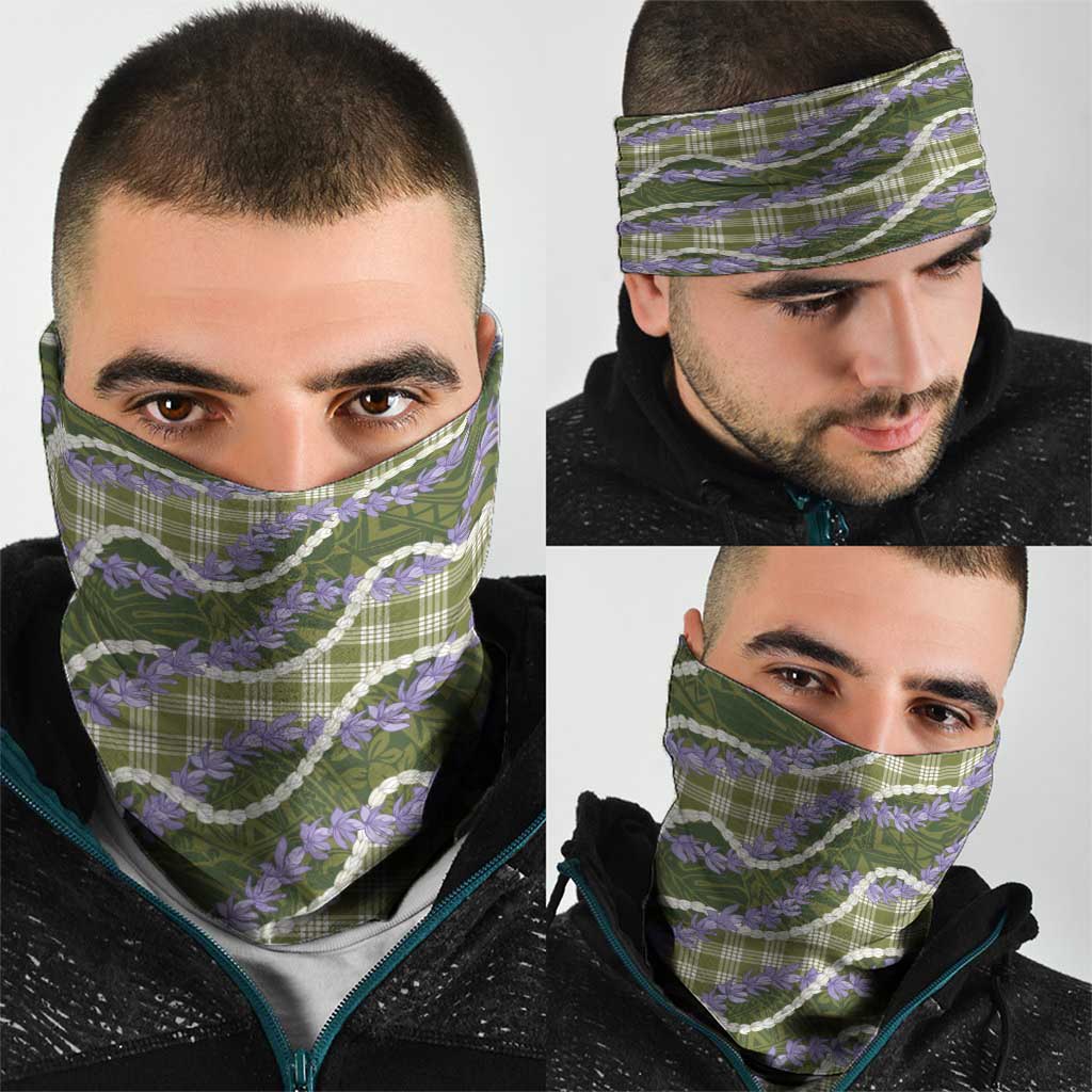 Green Hawaii Palaka Honohono Pikake Neck Gaiter Hawaiian Orchid Lei Polynesian Pattern LT14 - Polynesian Pride