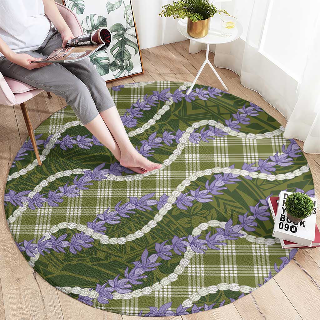 Green Hawaii Palaka Honohono Pikake Round Carpet Hawaiian Orchid Lei Polynesian Pattern - Polynesian Pride
