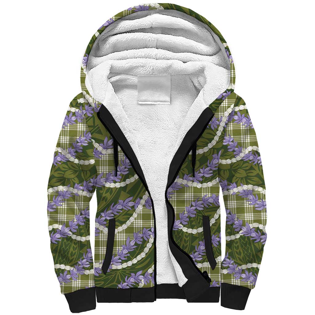 Green Hawaii Palaka Honohono Pikake Sherpa Hoodie Hawaiian Orchid Lei Polynesian Pattern LT14 Unisex Green - Polynesian Pride