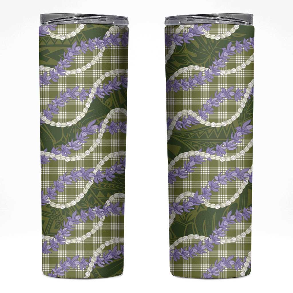 Green Hawaii Palaka Honohono Pikake Skinny Tumbler Hawaiian Orchid Lei Polynesian Pattern LT14 Green - Polynesian Pride