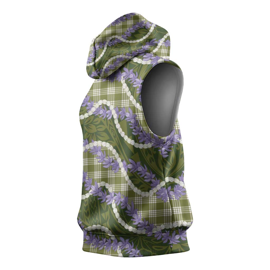 Green Hawaii Palaka Honohono Pikake Sleeveless Hoodie Hawaiian Orchid Lei Polynesian Pattern LT14 - Polynesian Pride
