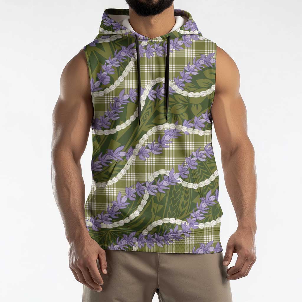 Green Hawaii Palaka Honohono Pikake Sleeveless Hoodie Hawaiian Orchid Lei Polynesian Pattern LT14 - Polynesian Pride