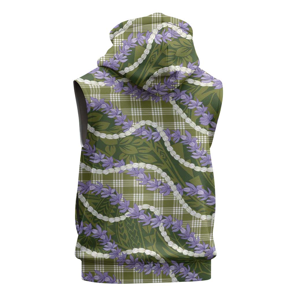 Green Hawaii Palaka Honohono Pikake Sleeveless Zip Hoodie Hawaiian Orchid Lei Polynesian Pattern LT14 - Polynesian Pride