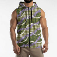 Green Hawaii Palaka Honohono Pikake Sleeveless Zip Hoodie Hawaiian Orchid Lei Polynesian Pattern LT14 - Polynesian Pride