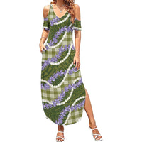 Green Hawaii Palaka Honohono Pikake Summer Maxi Dress Hawaiian Orchid Lei Polynesian Pattern - Polynesian Pride
