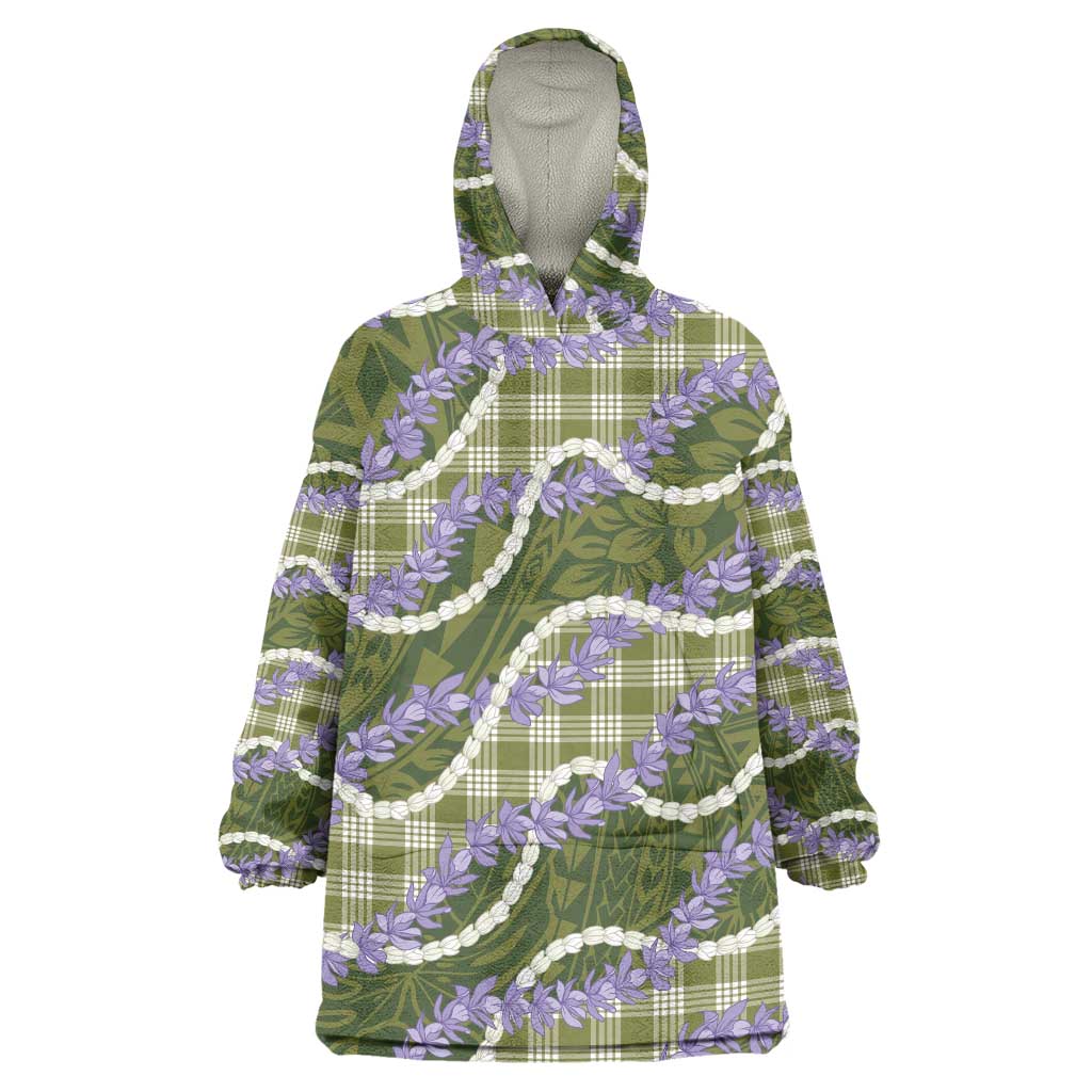 Green Hawaii Palaka Honohono Pikake Wearable Blanket Hoodie Hawaiian Orchid Lei Polynesian Pattern LT14 One Size Green - Polynesian Pride