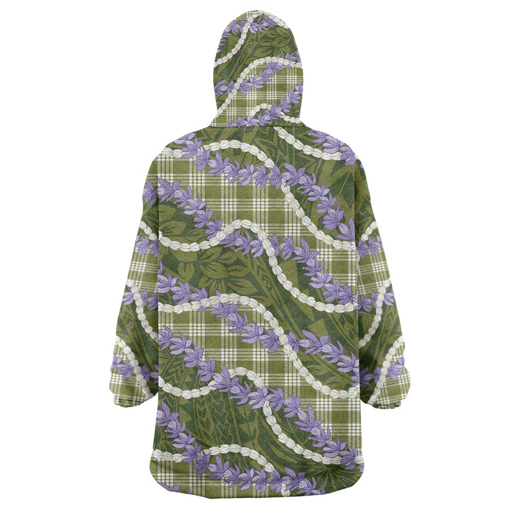 Green Hawaii Palaka Honohono Pikake Wearable Blanket Hoodie Hawaiian Orchid Lei Polynesian Pattern LT14 - Polynesian Pride