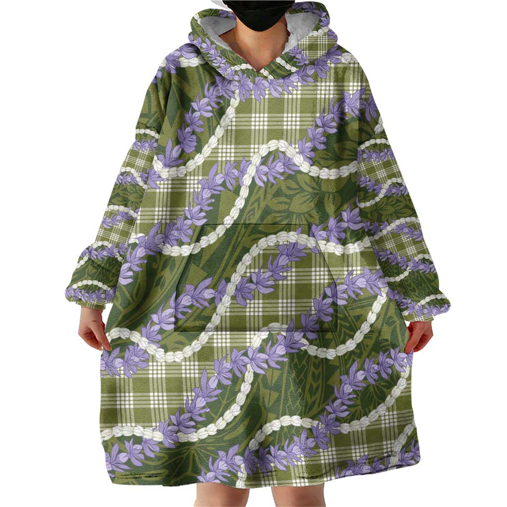 Green Hawaii Palaka Honohono Pikake Wearable Blanket Hoodie Hawaiian Orchid Lei Polynesian Pattern LT14 - Polynesian Pride