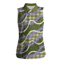 Green Hawaii Palaka Honohono Pikake Women Sleeveless Polo Shirt Hawaiian Orchid Lei Polynesian Pattern LT14 Female Green - Polynesian Pride