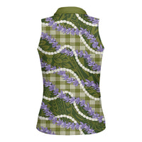 Green Hawaii Palaka Honohono Pikake Women Sleeveless Polo Shirt Hawaiian Orchid Lei Polynesian Pattern LT14 - Polynesian Pride