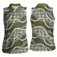 Green Hawaii Palaka Honohono Pikake Women Sleeveless Polo Shirt Hawaiian Orchid Lei Polynesian Pattern LT14 - Polynesian Pride