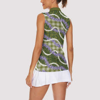 Green Hawaii Palaka Honohono Pikake Women Sleeveless Polo Shirt Hawaiian Orchid Lei Polynesian Pattern LT14 - Polynesian Pride