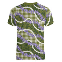 Green Hawaii Palaka Honohono Pikake Women V-Neck T-Shirt Hawaiian Orchid Lei Polynesian Pattern LT14 - Polynesian Pride