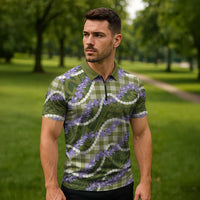 Green Hawaii Palaka Honohono Pikake Zipper Polo Shirt Hawaiian Orchid Lei Polynesian Pattern LT14 - Polynesian Pride
