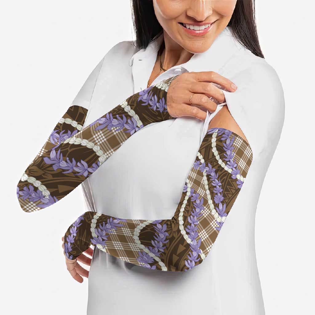 Brown Hawaii Palaka Honohono Pikake Arm Sleeves Hawaiian Orchid Lei Polynesian Pattern - Polynesian Pride