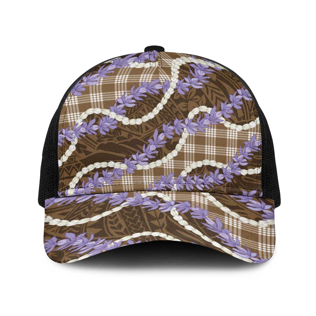 Brown Hawaii Palaka Honohono Pikake Baseball Net Cap Hawaiian Orchid Lei Polynesian Pattern LT14 One Size Black Brown - Polynesian Pride