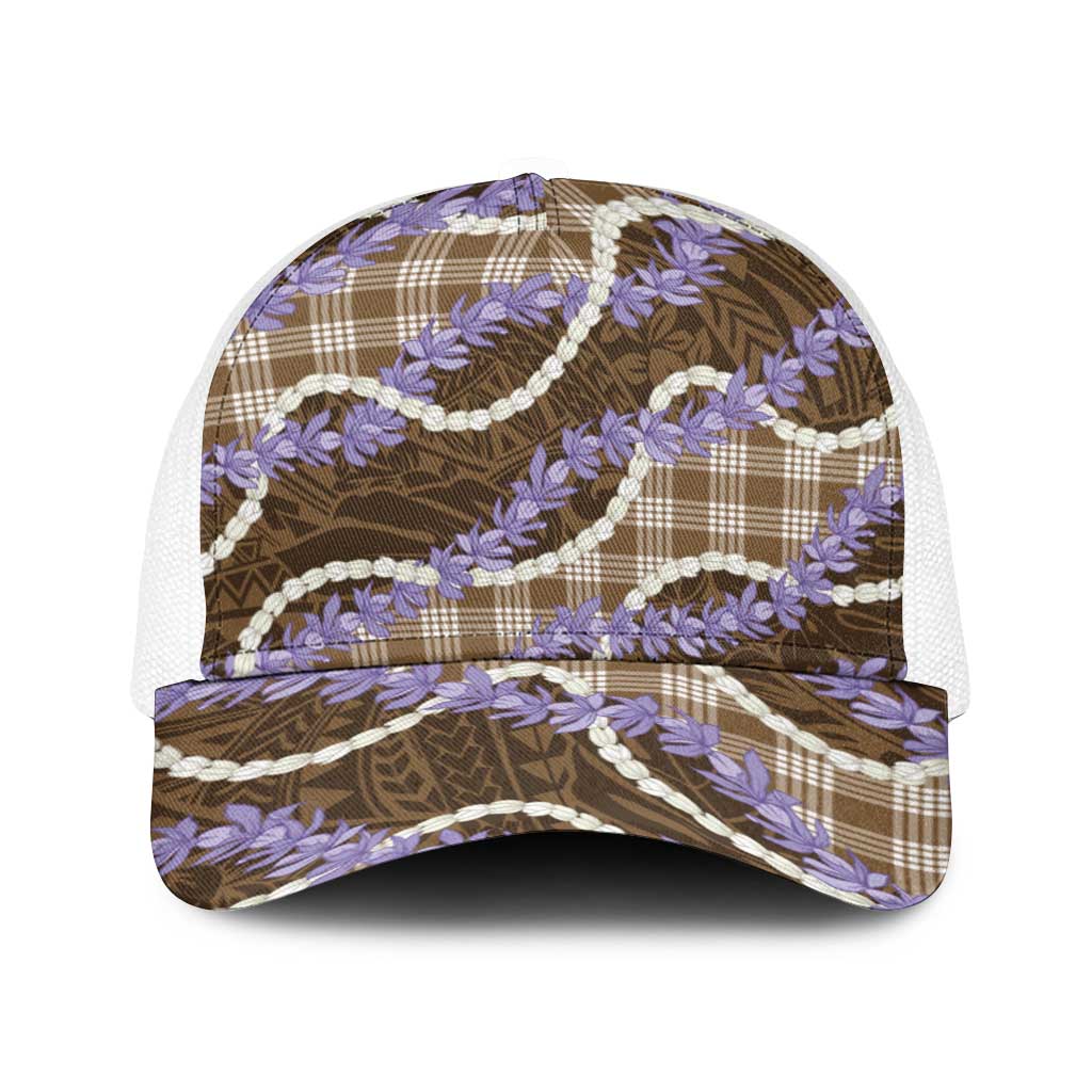 Brown Hawaii Palaka Honohono Pikake Baseball Net Cap Hawaiian Orchid Lei Polynesian Pattern LT14 One Size White Brown - Polynesian Pride