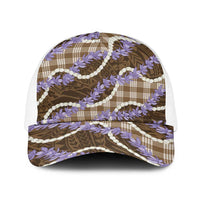 Brown Hawaii Palaka Honohono Pikake Baseball Net Cap Hawaiian Orchid Lei Polynesian Pattern LT14 One Size White Brown - Polynesian Pride