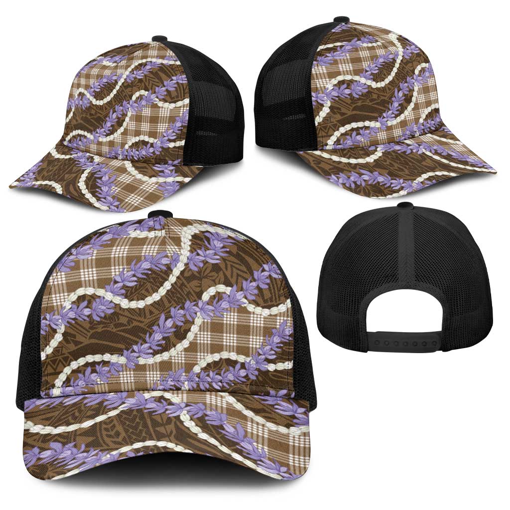 Brown Hawaii Palaka Honohono Pikake Baseball Net Cap Hawaiian Orchid Lei Polynesian Pattern LT14 - Polynesian Pride
