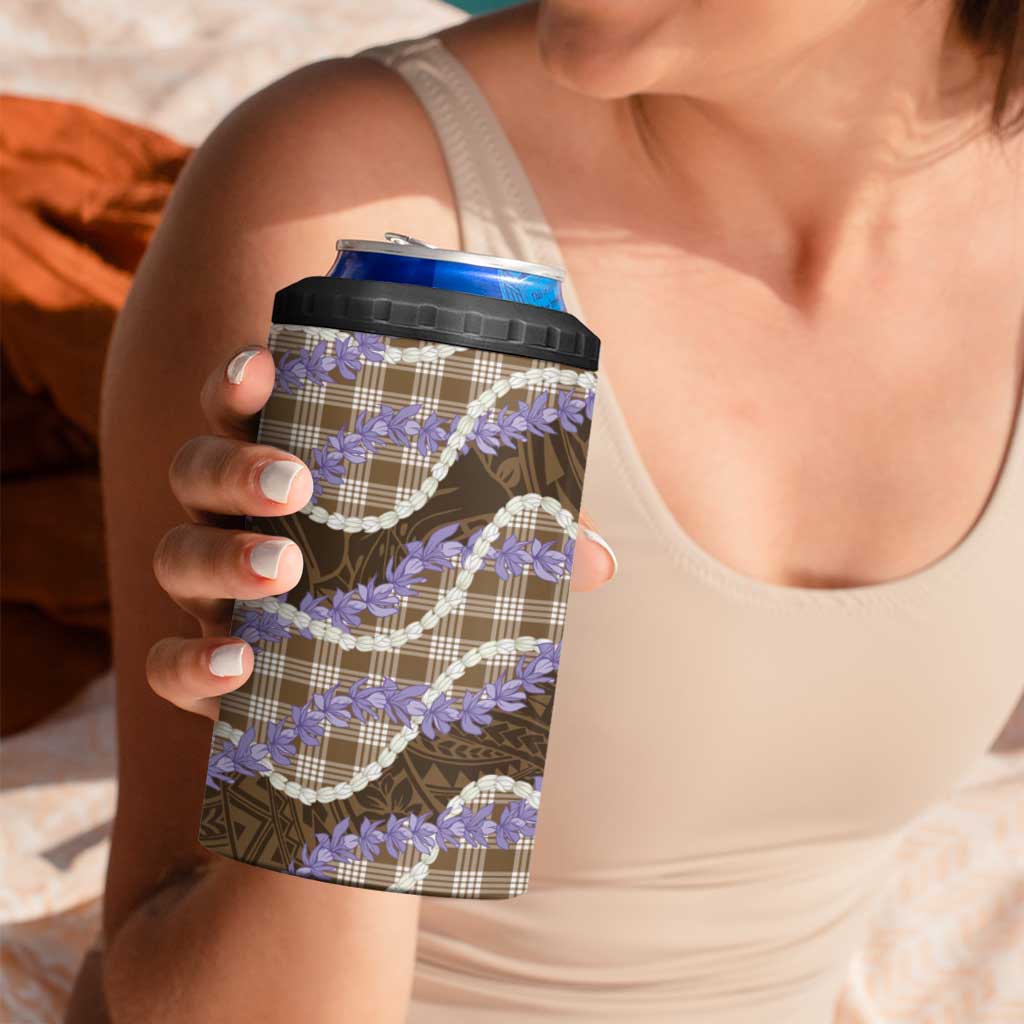 Brown Hawaii Palaka Honohono Pikake 4 in 1 Can Cooler Tumbler Hawaiian Orchid Lei Polynesian Pattern LT14 - Polynesian Pride