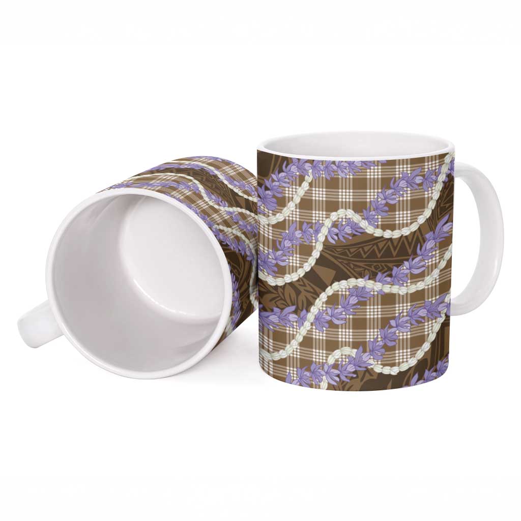 Brown Hawaii Palaka Honohono Pikake Ceramic Mug Hawaiian Orchid Lei Polynesian Pattern - Polynesian Pride