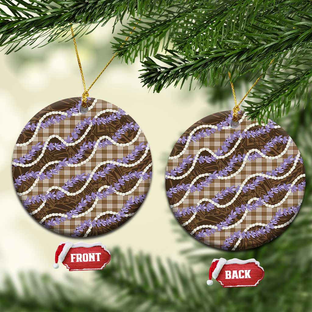 Brown Hawaii Palaka Honohono Pikake Ceramic Ornament Hawaiian Orchid Lei Polynesian Pattern - Polynesian Pride