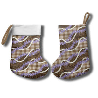Brown Hawaii Palaka Honohono Pikake Christmas Stocking Hawaiian Orchid Lei Polynesian Pattern - Polynesian Pride