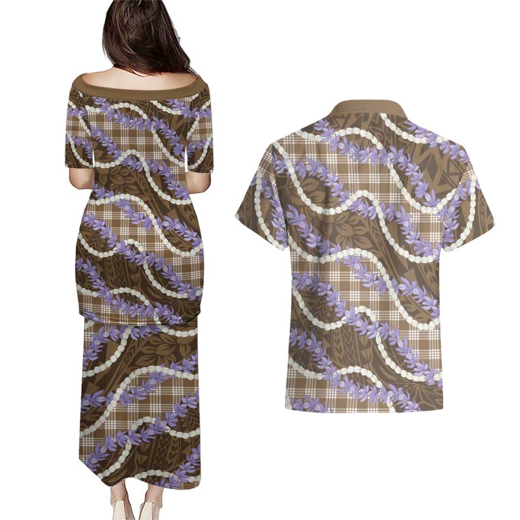 Brown Hawaii Palaka Honohono Pikake Couples Matching Puletasi and Hawaiian Shirt Hawaiian Orchid Lei Polynesian Pattern LT14 - Polynesian Pride