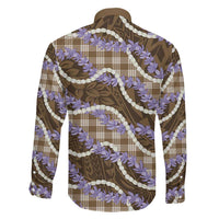Brown Hawaii Palaka Honohono Pikake Family Matching Long Sleeve Bodycon Dress and Hawaiian Shirt Hawaiian Orchid Lei Polynesian Pattern LT14 - Polynesian Pride