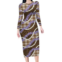 Brown Hawaii Palaka Honohono Pikake Family Matching Long Sleeve Bodycon Dress and Hawaiian Shirt Hawaiian Orchid Lei Polynesian Pattern LT14 Brown - Polynesian Pride