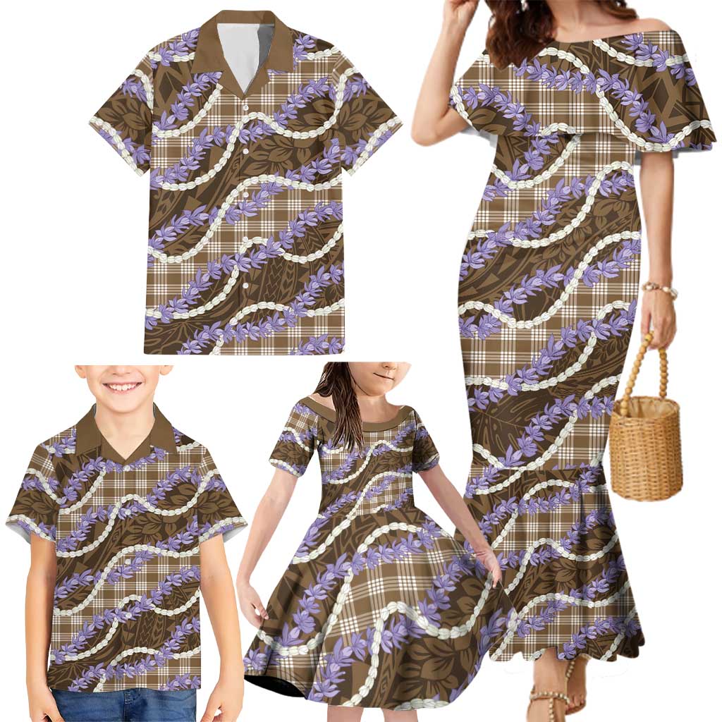 Brown Hawaii Palaka Honohono Pikake Family Matching Mermaid Dress and Hawaiian Shirt Hawaiian Orchid Lei Polynesian Pattern LT14 - Polynesian Pride
