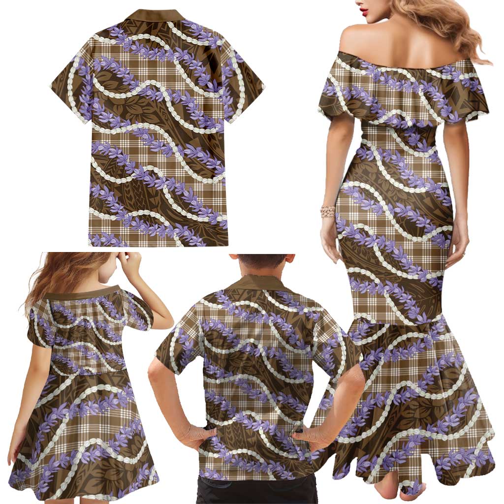 Brown Hawaii Palaka Honohono Pikake Family Matching Mermaid Dress and Hawaiian Shirt Hawaiian Orchid Lei Polynesian Pattern LT14 - Polynesian Pride