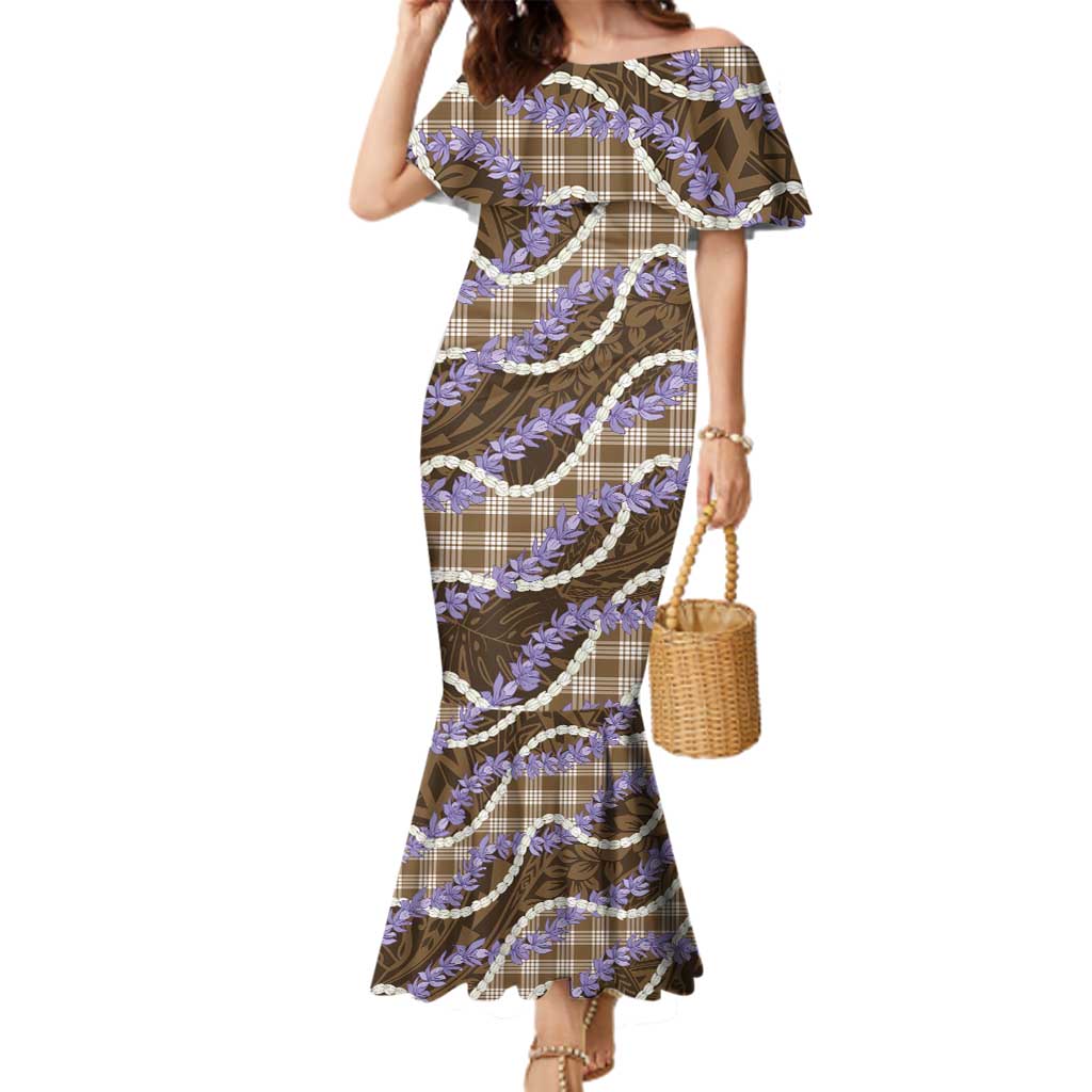 Brown Hawaii Palaka Honohono Pikake Family Matching Mermaid Dress and Hawaiian Shirt Hawaiian Orchid Lei Polynesian Pattern LT14 Brown - Polynesian Pride