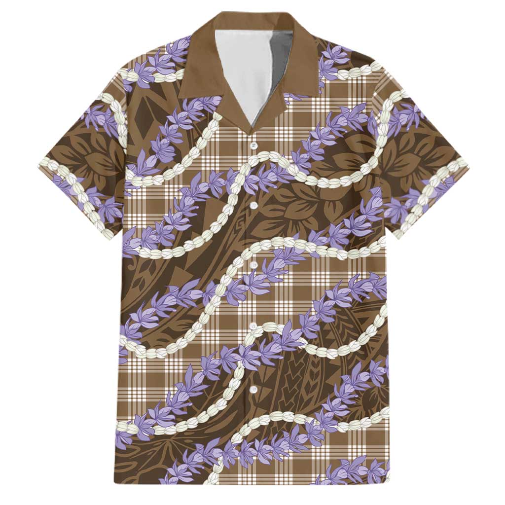Brown Hawaii Palaka Honohono Pikake Family Matching Off Shoulder Maxi Dress and Hawaiian Shirt Hawaiian Orchid Lei Polynesian Pattern LT14 Dad's Shirt - Short Sleeve Brown - Polynesian Pride