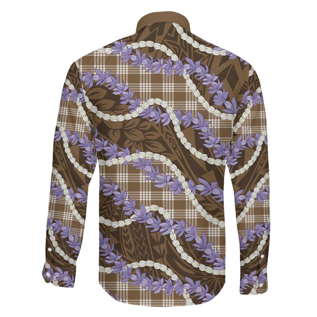 Brown Hawaii Palaka Honohono Pikake Family Matching Off Shoulder Maxi Dress and Hawaiian Shirt Hawaiian Orchid Lei Polynesian Pattern LT14 - Polynesian Pride
