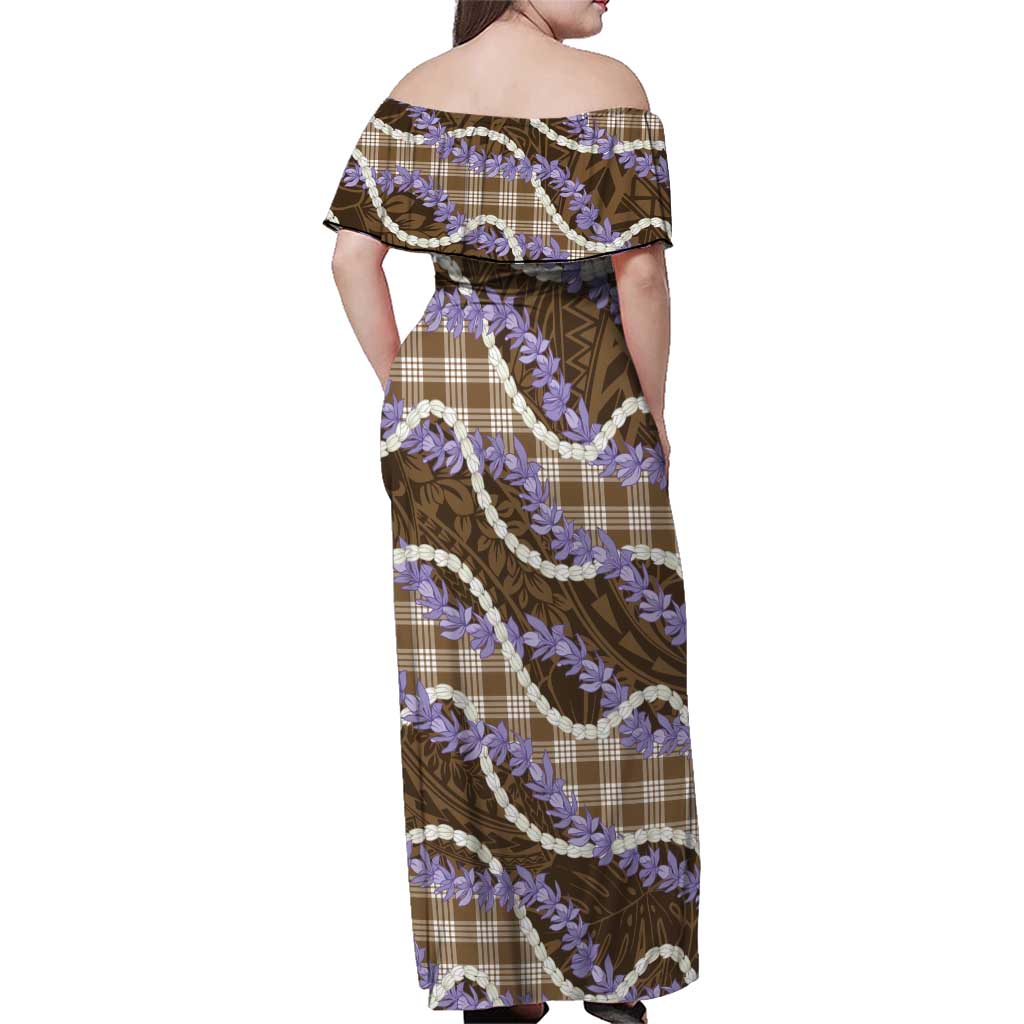 Brown Hawaii Palaka Honohono Pikake Family Matching Off Shoulder Maxi Dress and Hawaiian Shirt Hawaiian Orchid Lei Polynesian Pattern LT14 - Polynesian Pride