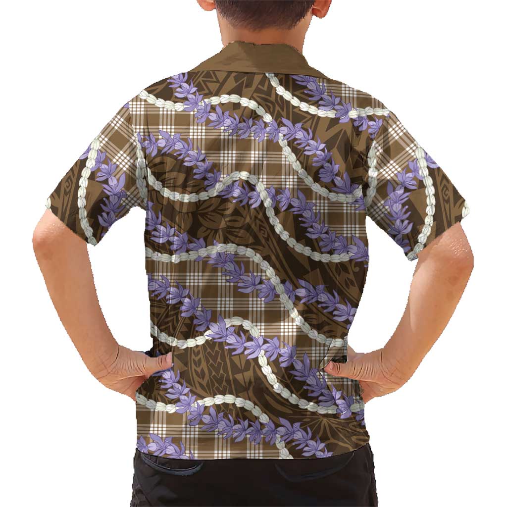 Brown Hawaii Palaka Honohono Pikake Family Matching Off Shoulder Short Dress and Hawaiian Shirt Hawaiian Orchid Lei Polynesian Pattern LT14 - Polynesian Pride