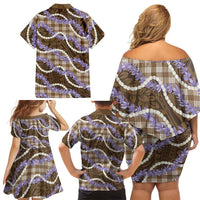 Brown Hawaii Palaka Honohono Pikake Family Matching Off Shoulder Short Dress and Hawaiian Shirt Hawaiian Orchid Lei Polynesian Pattern LT14 - Polynesian Pride