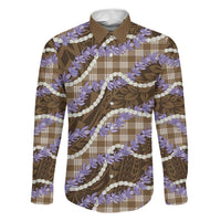 Brown Hawaii Palaka Honohono Pikake Family Matching Off Shoulder Short Dress and Hawaiian Shirt Hawaiian Orchid Lei Polynesian Pattern LT14 Dad's Shirt - Long Sleeve Brown - Polynesian Pride
