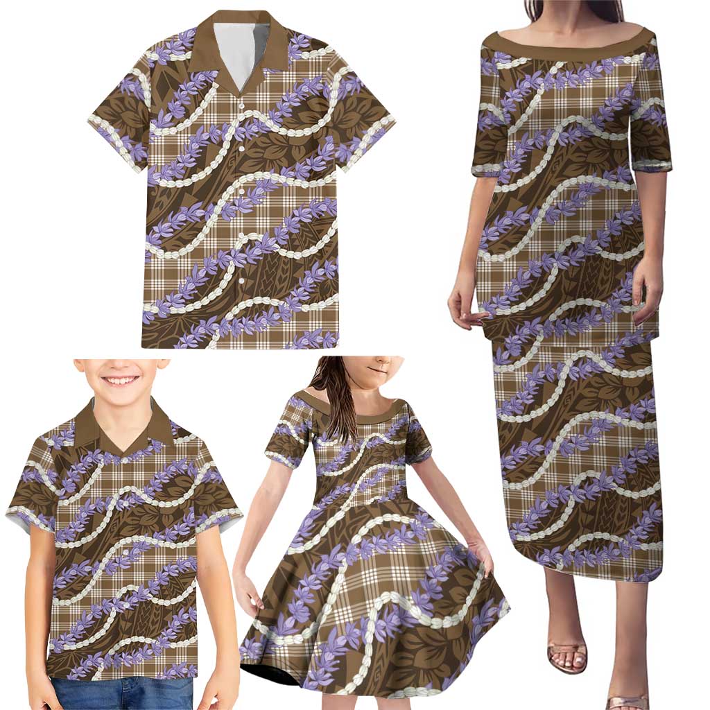 Brown Hawaii Palaka Honohono Pikake Family Matching Puletasi and Hawaiian Shirt Hawaiian Orchid Lei Polynesian Pattern LT14 - Polynesian Pride
