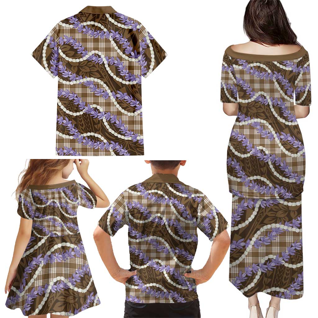 Brown Hawaii Palaka Honohono Pikake Family Matching Puletasi and Hawaiian Shirt Hawaiian Orchid Lei Polynesian Pattern LT14 - Polynesian Pride