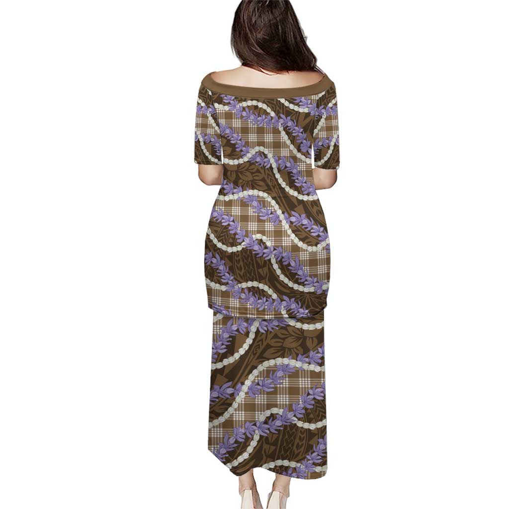 Brown Hawaii Palaka Honohono Pikake Family Matching Puletasi and Hawaiian Shirt Hawaiian Orchid Lei Polynesian Pattern LT14 - Polynesian Pride