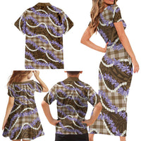 Brown Hawaii Palaka Honohono Pikake Family Matching Short Sleeve Bodycon Dress and Hawaiian Shirt Hawaiian Orchid Lei Polynesian Pattern LT14 - Polynesian Pride