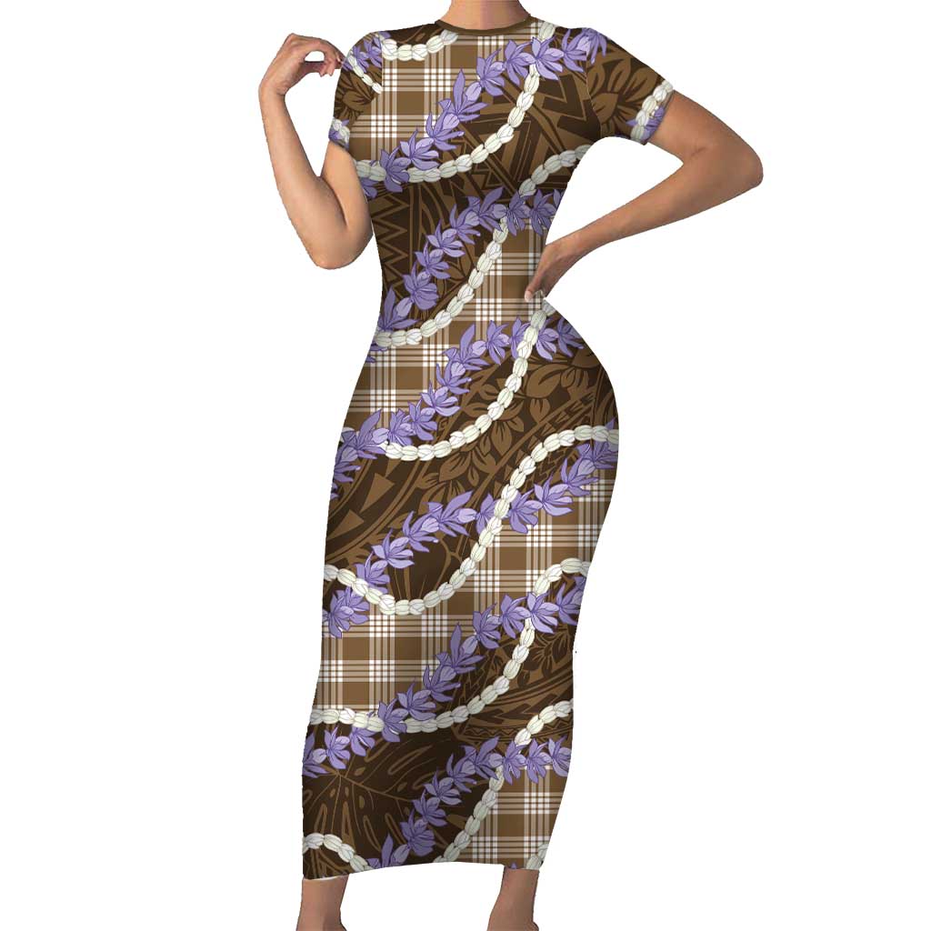 Brown Hawaii Palaka Honohono Pikake Family Matching Short Sleeve Bodycon Dress and Hawaiian Shirt Hawaiian Orchid Lei Polynesian Pattern LT14 Brown - Polynesian Pride